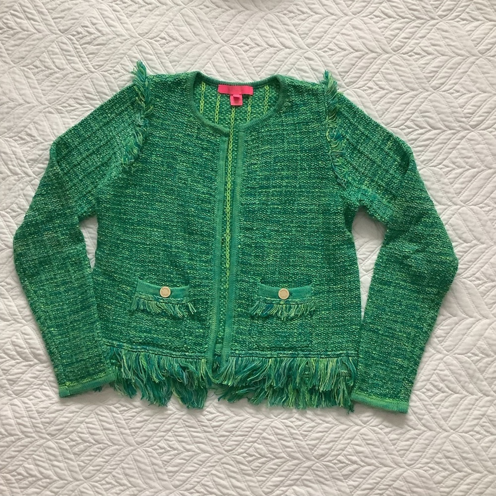 Lilly Pulitzer Green Fringe Cardigan